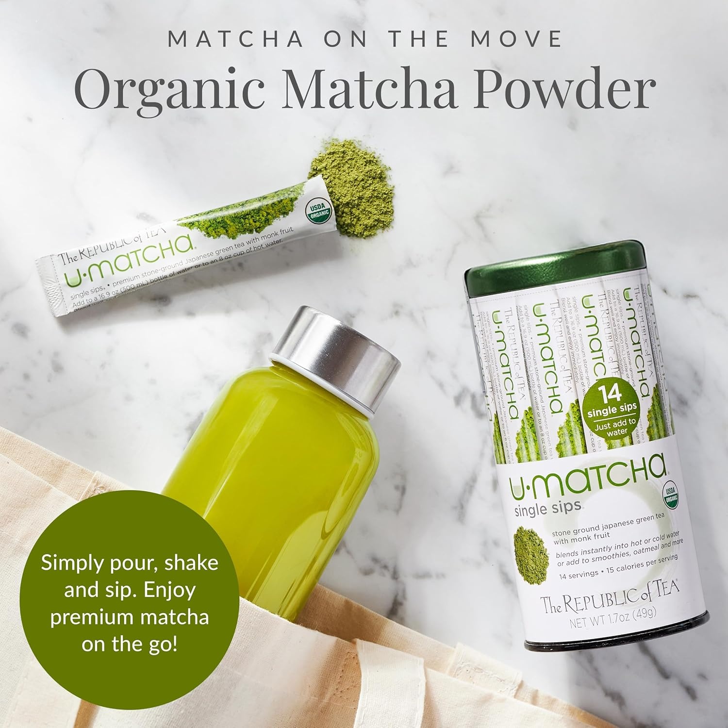 image:imageThe Republic of Tea Organic UMatcha Single Sips Naturally Caffeinated Matcha Green Tea Powder 14 PacketsMatcha Green
