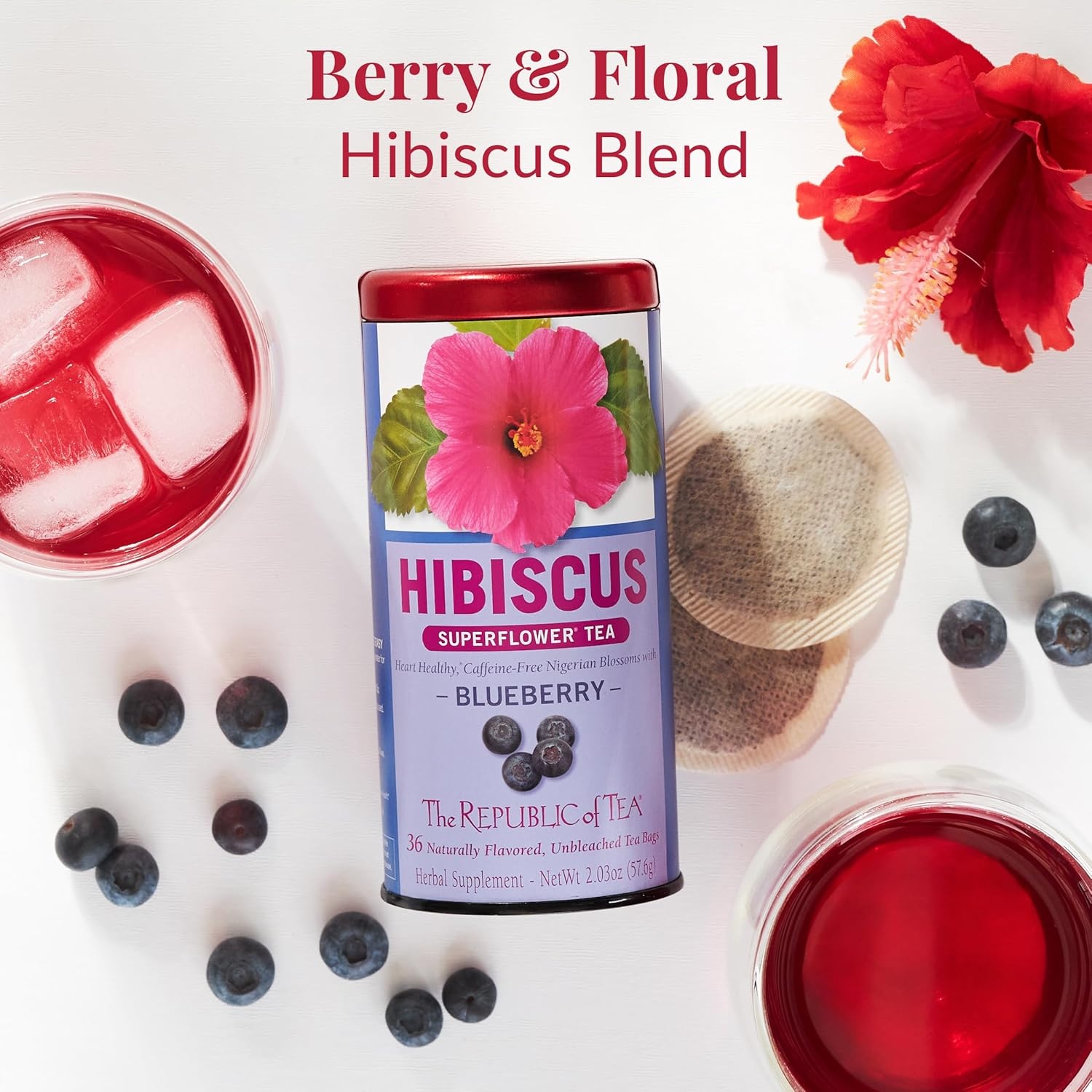 image:imageThe Republic of Tea Hibiscus Blueberry Superflower Herbal Tea 36 Tea Bag Tin36 Count Pack of 1