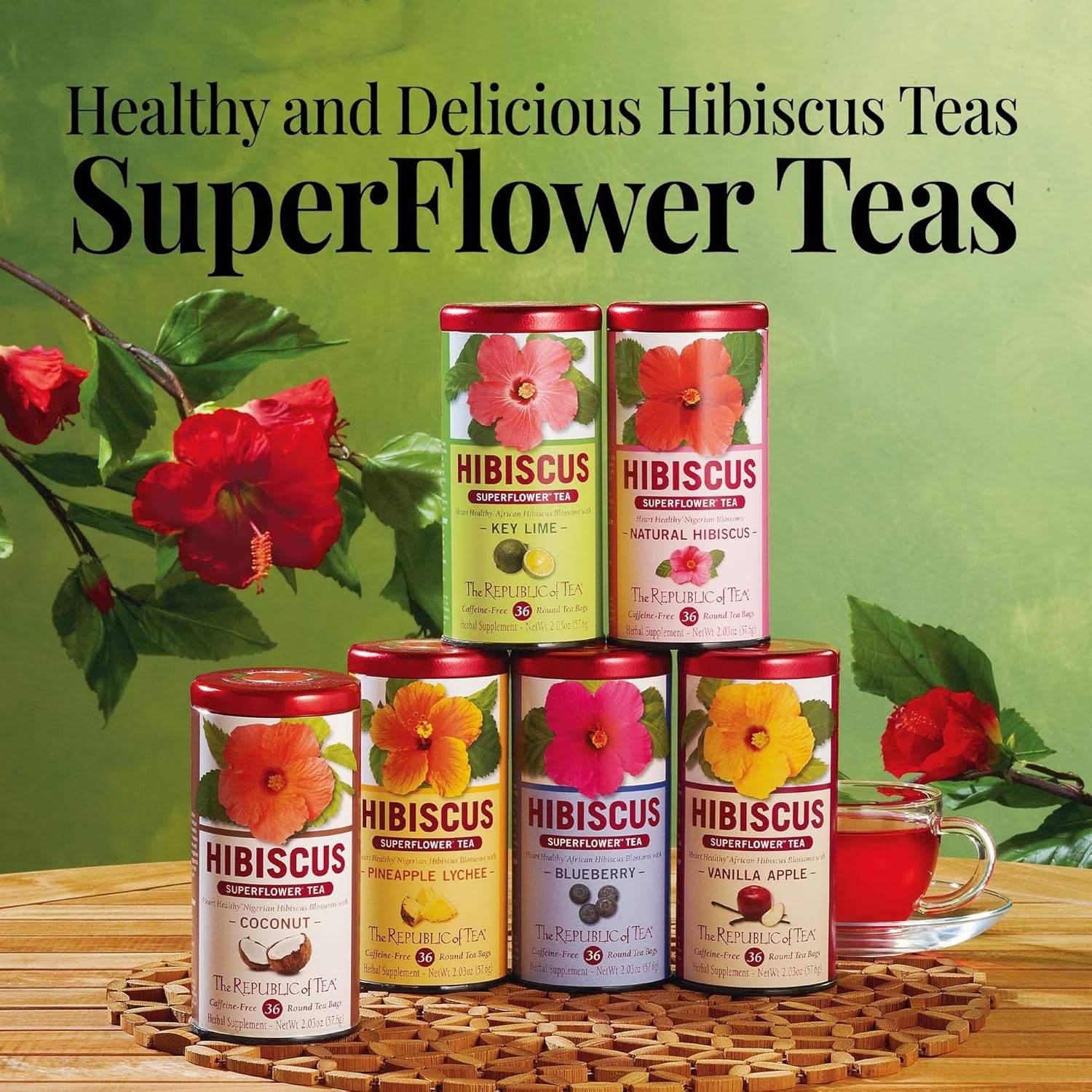 image:imageThe Republic of Tea Hibiscus Blueberry Superflower Herbal Tea 36 Tea Bag Tin36 Count Pack of 1