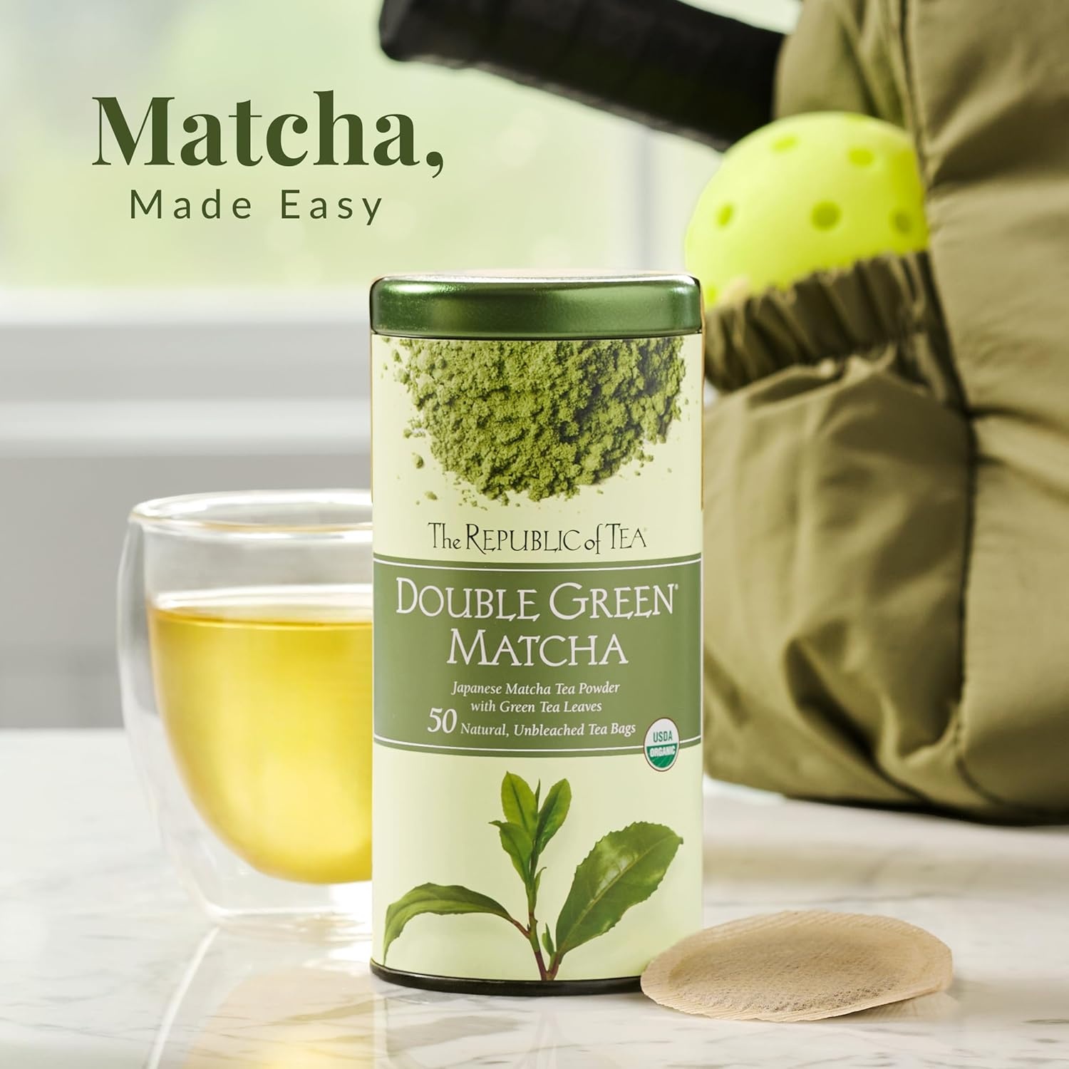 image:imageThe Republic of Tea Organic Double Green Matcha Individual Tea Bags with Japanese Matcha Tea Powder and Green Tea Leaves Blend Natural Unbleached Bags in Reusable Tin Canister 50 Tea Bags50 Count Pack of 1