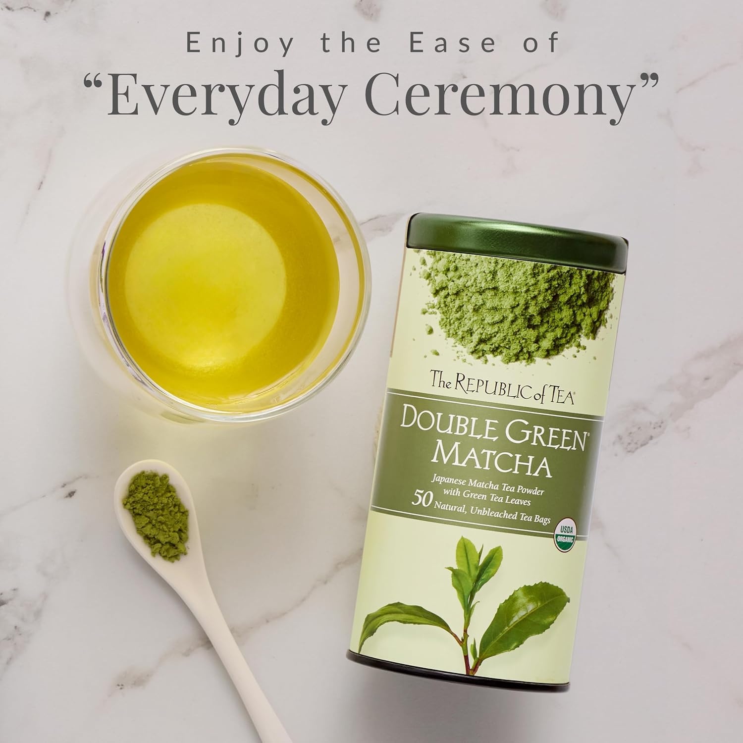 image:imageThe Republic of Tea Organic Double Green Matcha Individual Tea Bags with Japanese Matcha Tea Powder and Green Tea Leaves Blend Natural Unbleached Bags in Reusable Tin Canister 50 Tea Bags50 Count Pack of 1