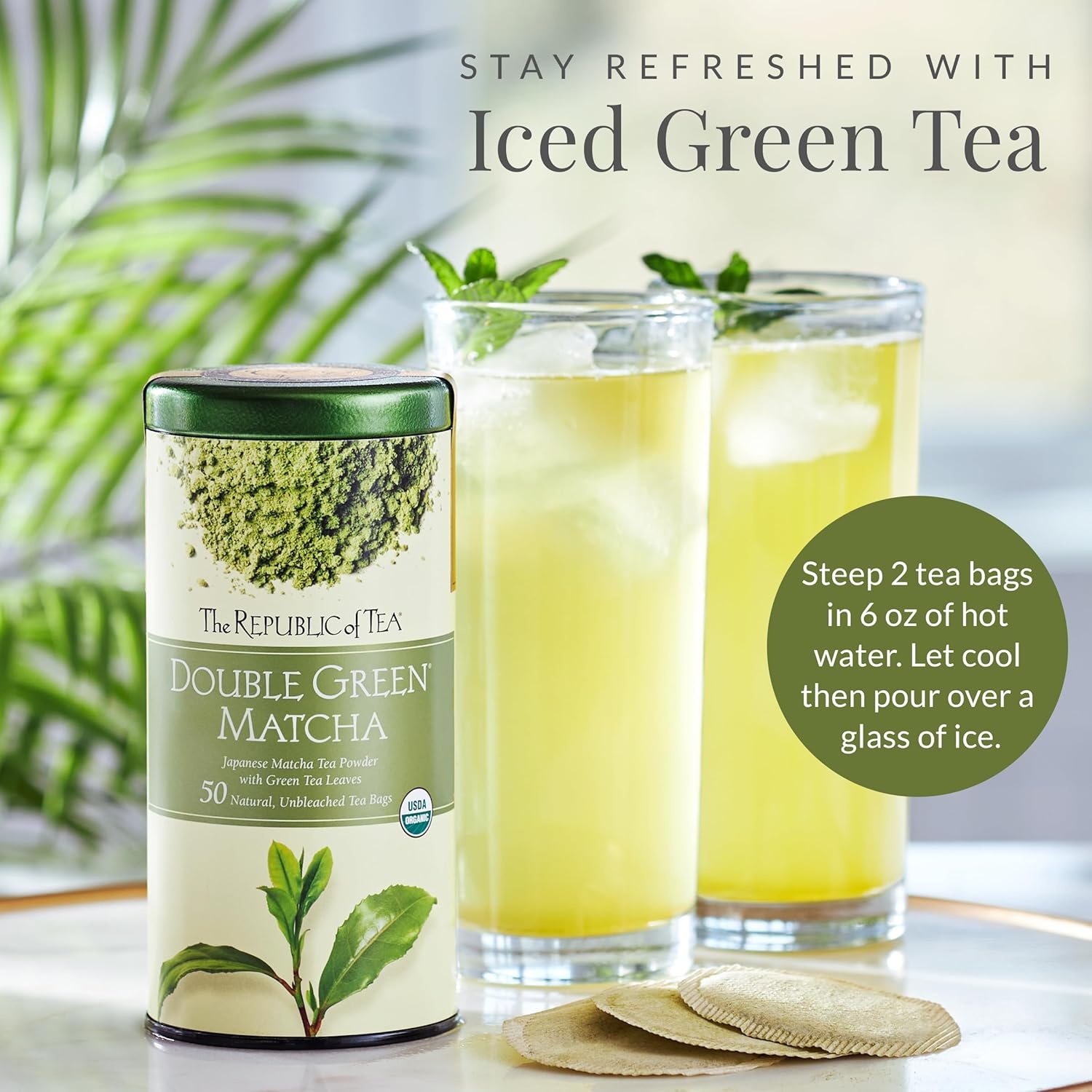 image:imageThe Republic of Tea Organic Double Green Matcha Individual Tea Bags with Japanese Matcha Tea Powder and Green Tea Leaves Blend Natural Unbleached Bags in Reusable Tin Canister 50 Tea Bags50 Count Pack of 2