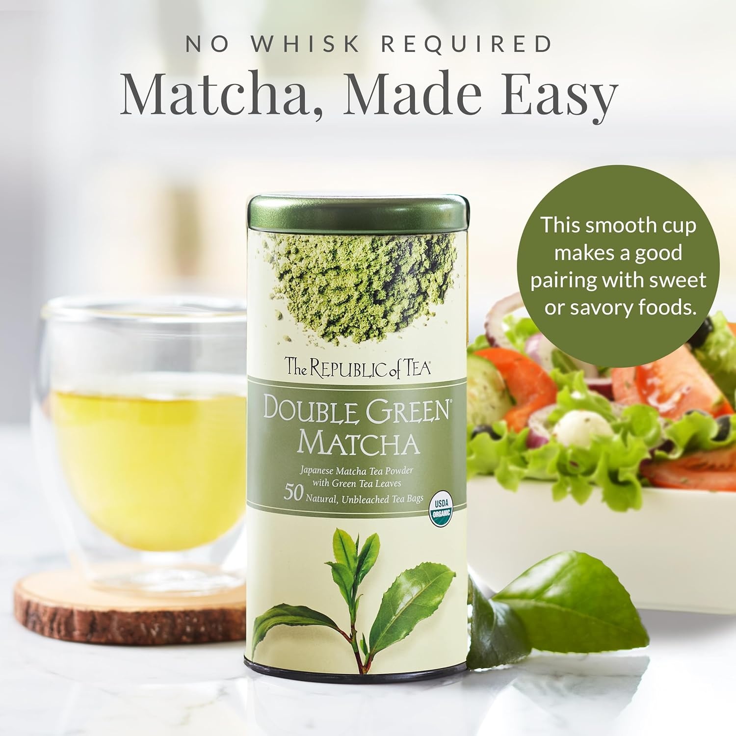 image:imageThe Republic of Tea Organic Double Green Matcha Individual Tea Bags with Japanese Matcha Tea Powder and Green Tea Leaves Blend Natural Unbleached Bags in Reusable Tin Canister 50 Tea Bags50 Count Pack of 2