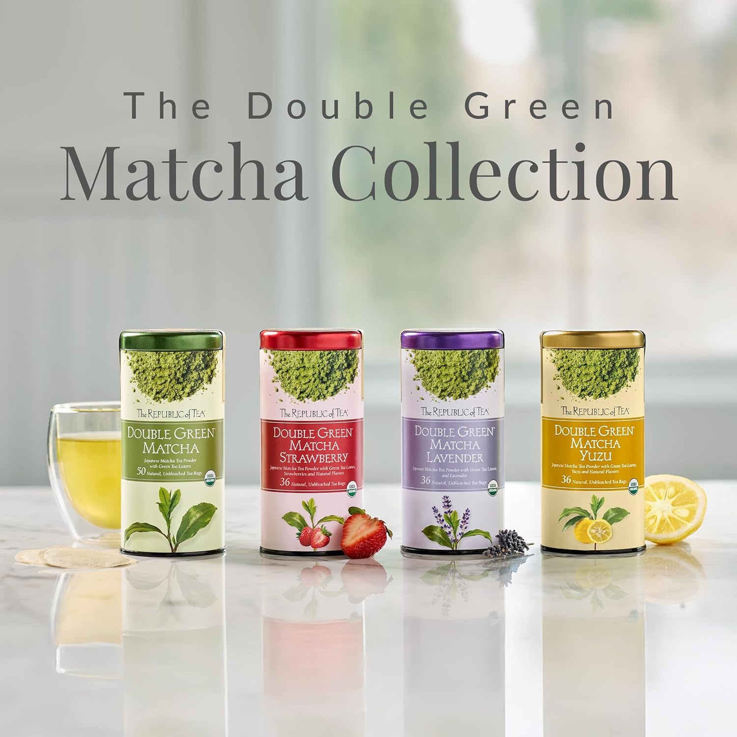 image:imageThe Republic of Tea Organic Double Green Matcha Individual Tea Bags with Japanese Matcha Tea Powder and Green Tea Leaves Blend Natural Unbleached Bags in Reusable Tin Canister 50 Tea Bags50 Count Pack of 1