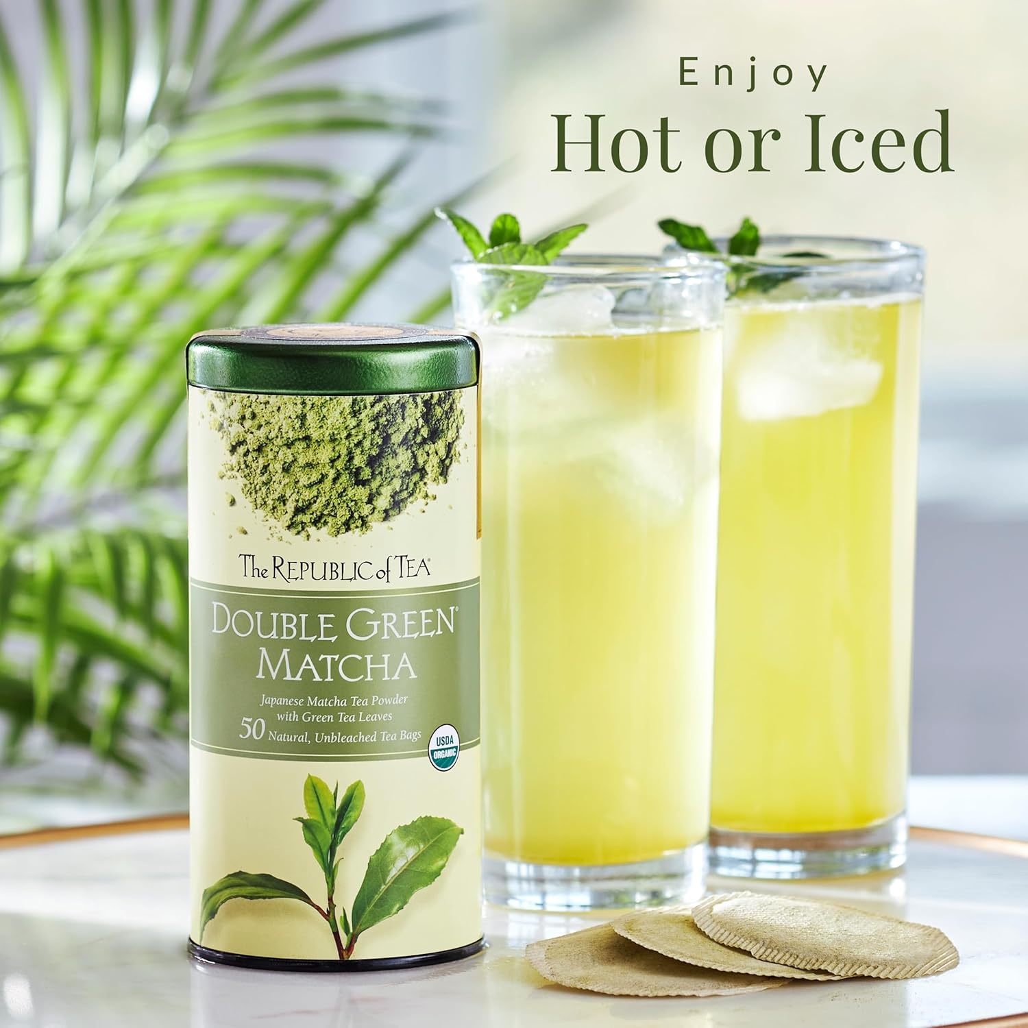 image:imageThe Republic of Tea Organic Double Green Matcha Individual Tea Bags with Japanese Matcha Tea Powder and Green Tea Leaves Blend Natural Unbleached Bags in Reusable Tin Canister 50 Tea Bags50 Count Pack of 1