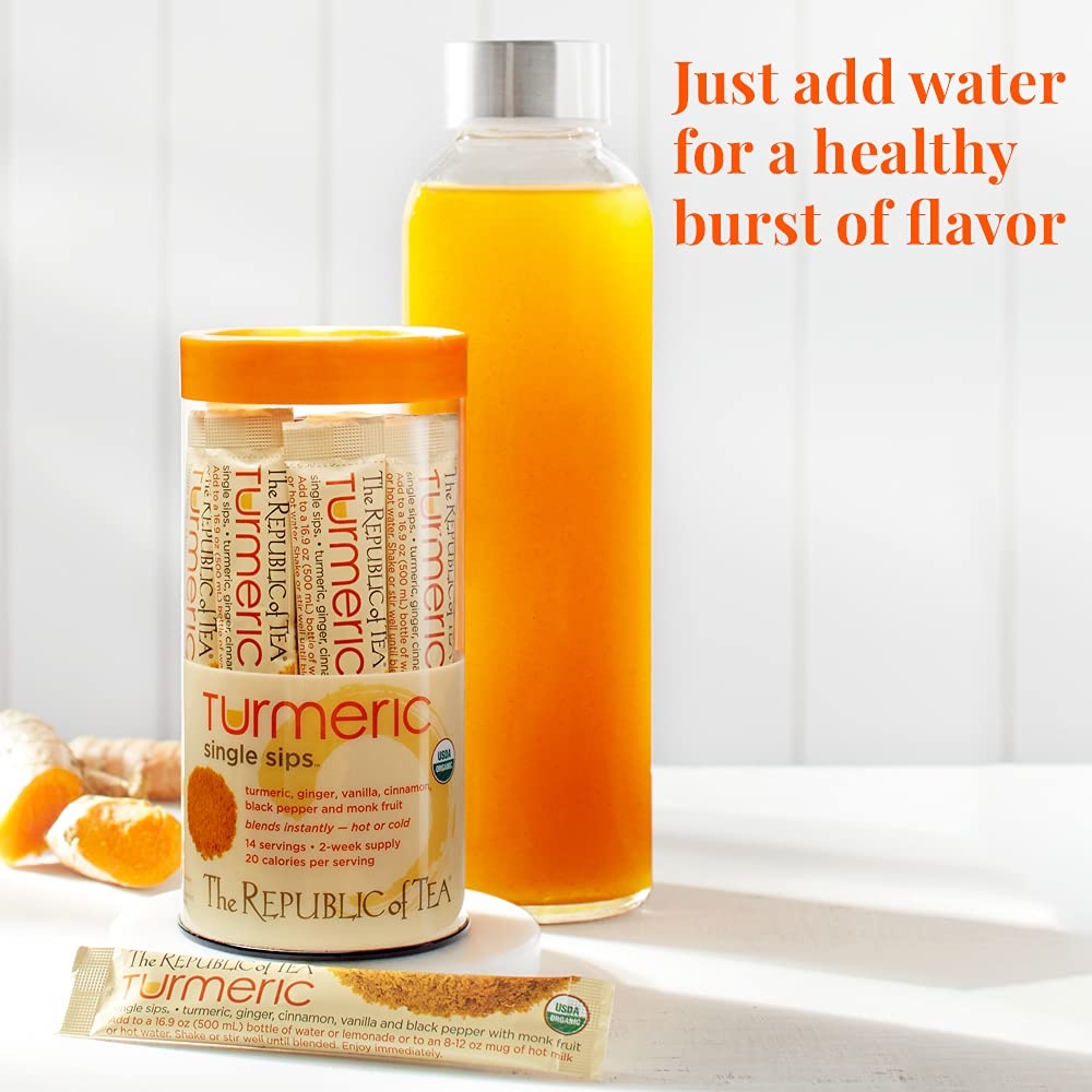 image:imageThe Republic of Tea Organic Turmeric Single Sips Instant Turmeric Herbal Tea 14 SingleServe Packets50 Count Pack of 1