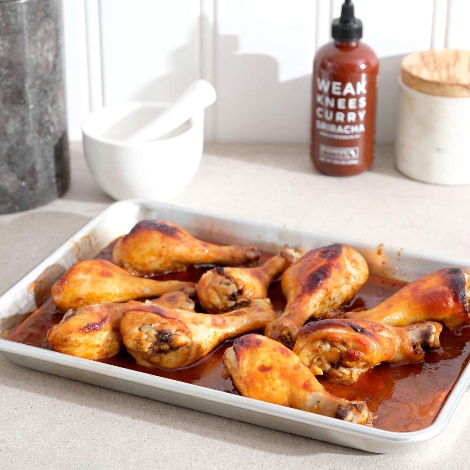 image:imageWeak Knees Gochujang Sriracha Hot Sauce Infused with Bold Korean Gochujang Paste amp Classic Spicy Sriracha for Noodles Rice amp Marinades Made in the USA 105oz Squeeze BottleCurry Sriracha 105oz