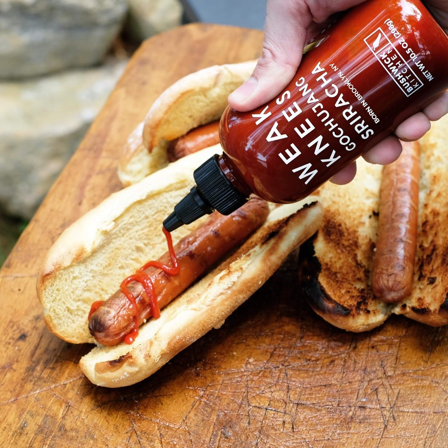image:imageWeak Knees Gochujang Sriracha Hot Sauce Infused with Bold Korean Gochujang Paste amp Classic Spicy Sriracha for Noodles Rice amp Marinades Made in the USA 105oz Squeeze BottleGochujang Sriracha 105oz