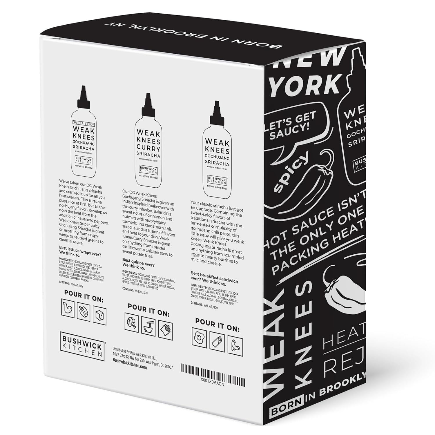 image:imageWeak Knees Gochujang Sriracha Hot Sauce Infused with Bold Korean Gochujang Paste amp Classic Spicy Sriracha for Noodles Rice amp Marinades Made in the USA 105oz Squeeze BottleSriracha Sampler Gift Set