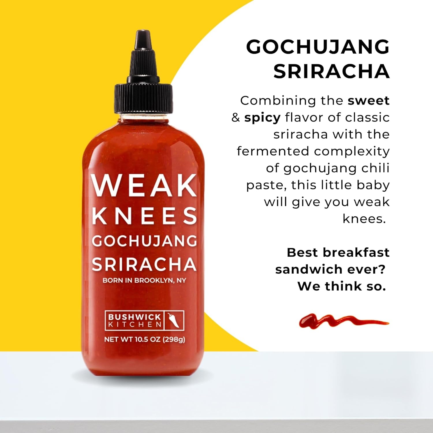 image:imageWeak Knees Gochujang Sriracha Hot Sauce Infused with Bold Korean Gochujang Paste amp Classic Spicy Sriracha for Noodles Rice amp Marinades Made in the USA 105oz Squeeze BottleGochujang Sriracha 105oz