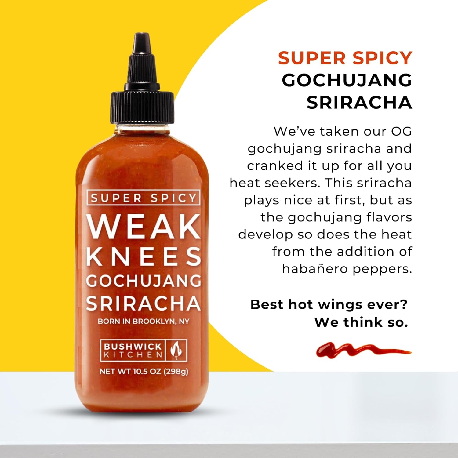 image:imageWeak Knees Gochujang Sriracha Hot Sauce Infused with Bold Korean Gochujang Paste amp Classic Spicy Sriracha for Noodles Rice amp Marinades Made in the USA 105oz Squeeze BottleSuper Spicy Sriracha 105oz