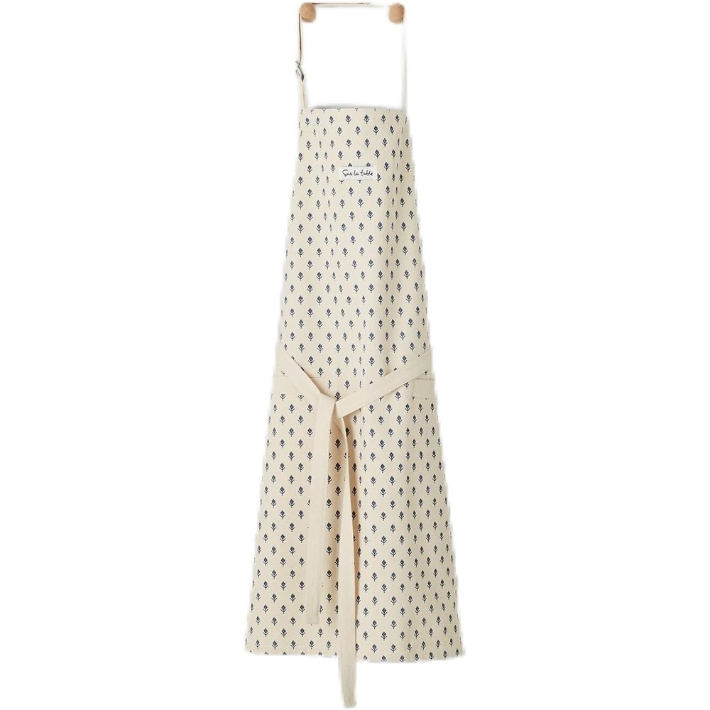 image:imageSur La Table Tulip Apron Blue FullCoverage Cotton Apron with Embroidered Tulip Design and Adjustable Neck Strap