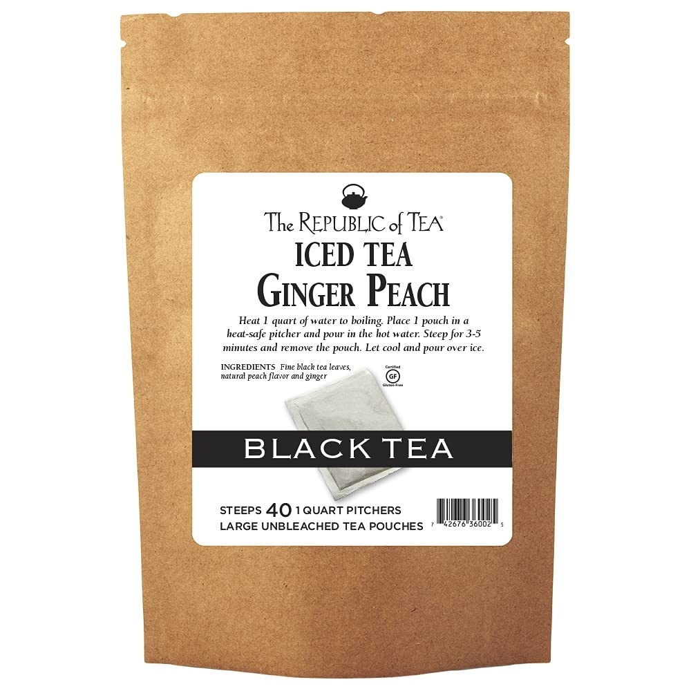 image:imageThe Republic of Tea Ginger Peach Black Iced Tea Bags 8 Large QuartSized Iced Tea Pouches Naturally Caffeinated40 Count Pack of 1