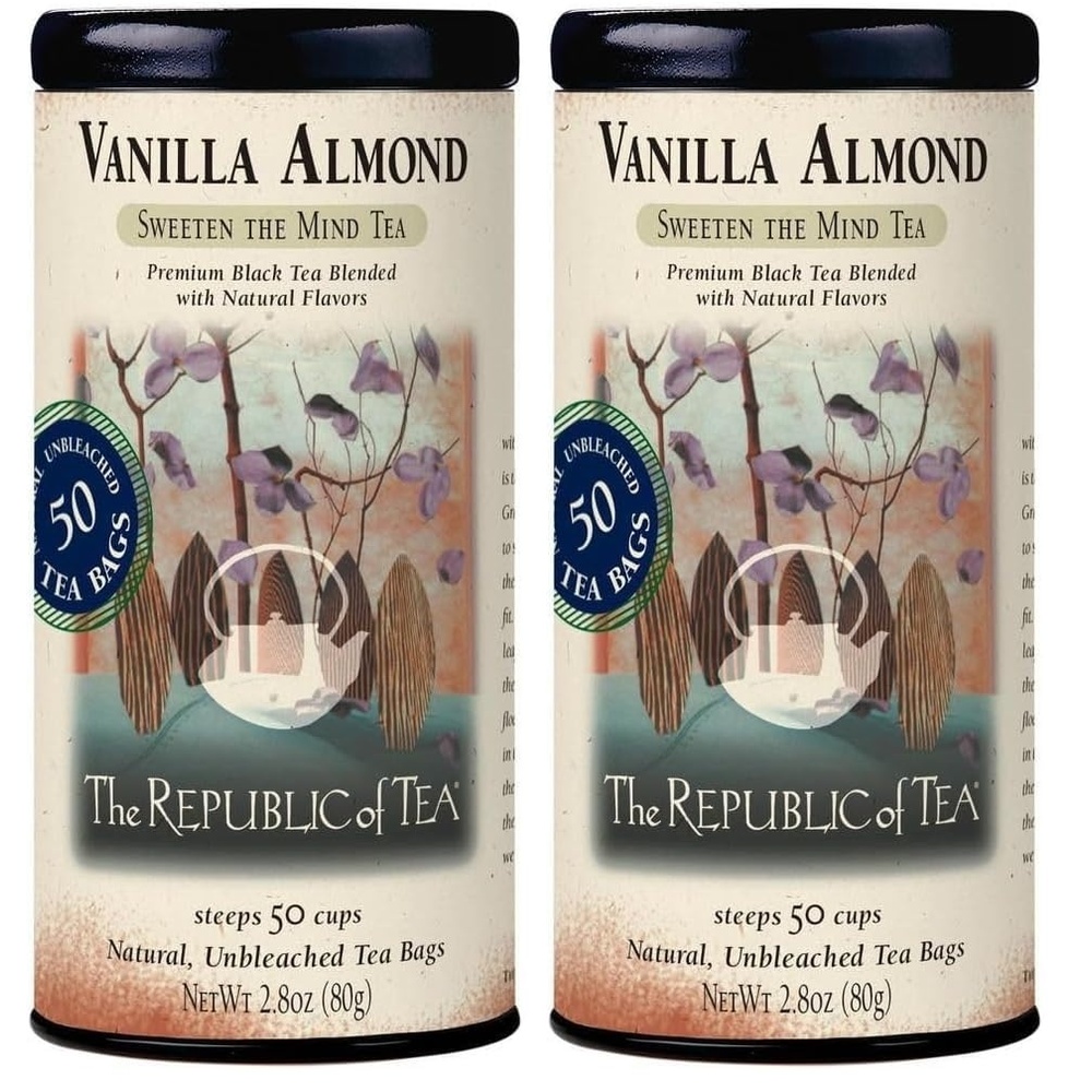 image:imageThe Republic of Tea Vanilla Almond Black Tea Tin 50 Tea Bags Naturally Caffeinated50 Count Pack of 2