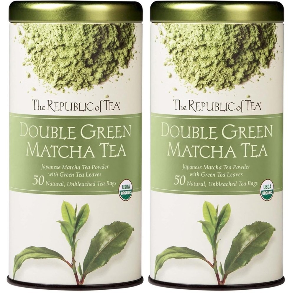 image:imageThe Republic of Tea Organic Double Green Matcha Individual Tea Bags with Japanese Matcha Tea Powder and Green Tea Leaves Blend Natural Unbleached Bags in Reusable Tin Canister 50 Tea Bags50 Count Pack of 2