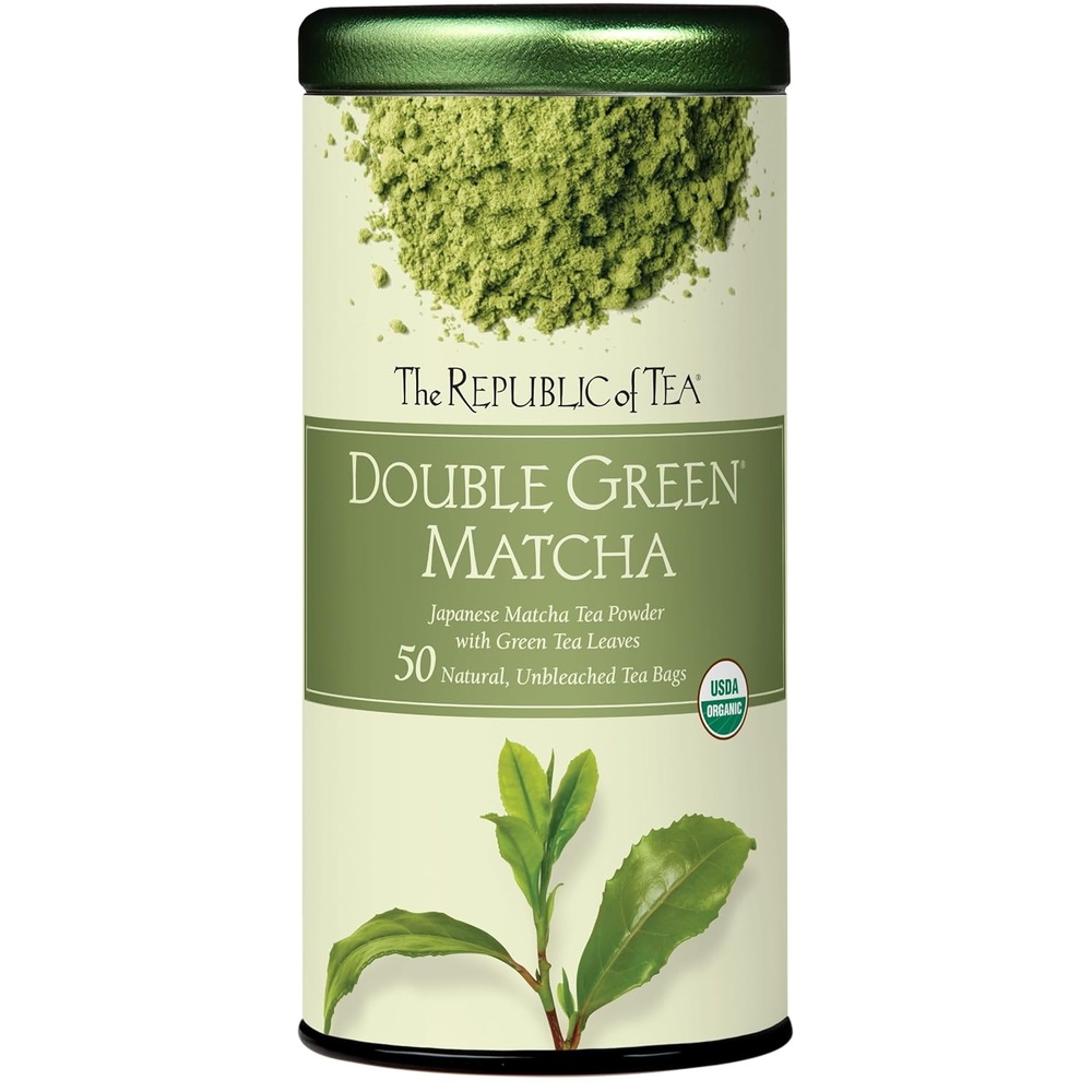 image:imageThe Republic of Tea Organic Double Green Matcha Individual Tea Bags with Japanese Matcha Tea Powder and Green Tea Leaves Blend Natural Unbleached Bags in Reusable Tin Canister 50 Tea Bags50 Count Pack of 1