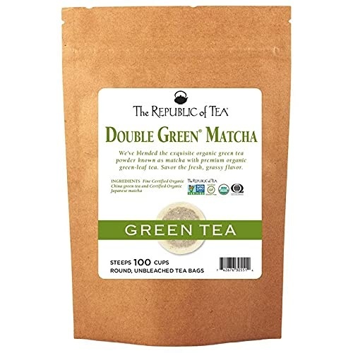 image:imageThe Republic of Tea Organic Double Green Matcha Individual Tea Bags with Japanese Matcha Tea Powder and Green Tea Leaves Blend Natural Unbleached Bags in Reusable Tin Canister 50 Tea Bags100 Tea Bags