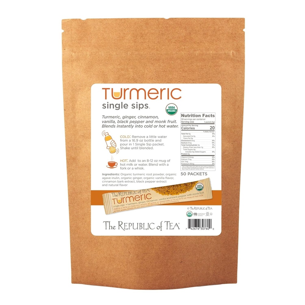 image:imageThe Republic of Tea Organic Turmeric Single Sips Instant Turmeric Herbal Tea 14 SingleServe Packets50 Count Pack of 1