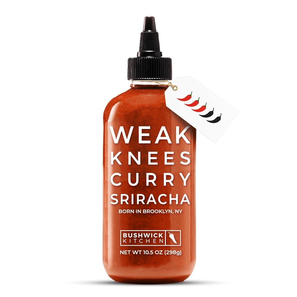 image:imageWeak Knees Gochujang Sriracha Hot Sauce Infused with Bold Korean Gochujang Paste amp Classic Spicy Sriracha for Noodles Rice amp Marinades Made in the USA 105oz Squeeze BottleCurry Sriracha 105oz