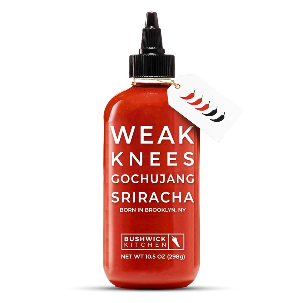 image:imageWeak Knees Gochujang Sriracha Hot Sauce Infused with Bold Korean Gochujang Paste amp Classic Spicy Sriracha for Noodles Rice amp Marinades Made in the USA 105oz Squeeze BottleGochujang Sriracha 105oz