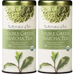 image:imageThe Republic of Tea Organic Double Green Matcha Individual Tea Bags with Japanese Matcha Tea Powder and Green Tea Leaves Blend Natural Unbleached Bags in Reusable Tin Canister 50 Tea Bags50 Count Pack of 2