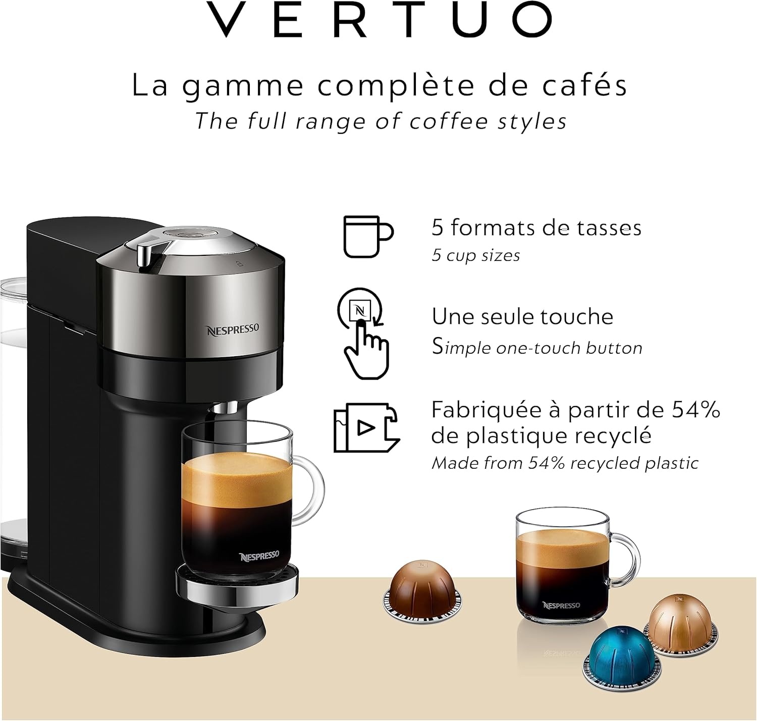 image:imageNespresso Vertuo Next Premium Coffee and Espresso Maker by Breville with Aeroccino Milk FrotherChrome