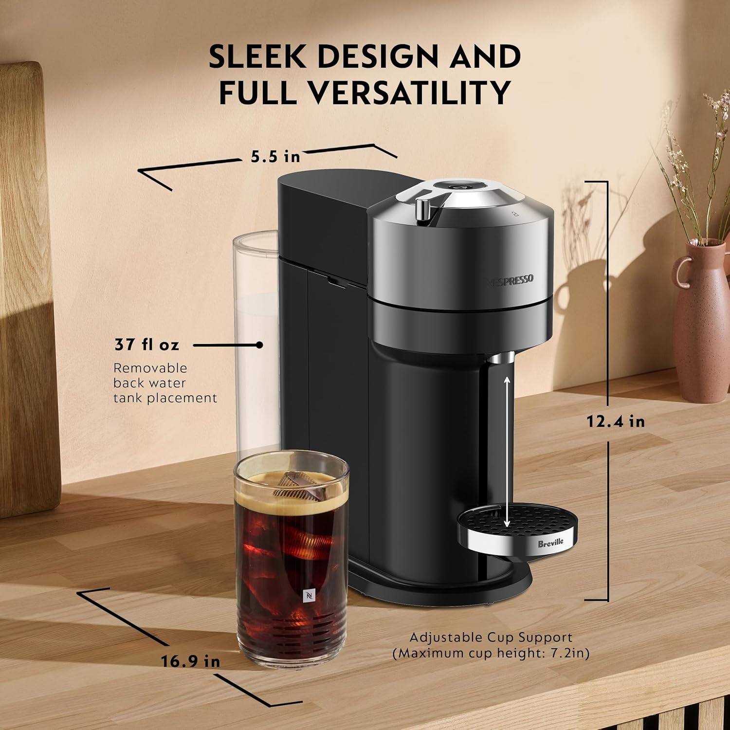 image:imageNespresso Vertuo Next Premium Coffee and Espresso Maker by Breville with Aeroccino Milk FrotherChrome