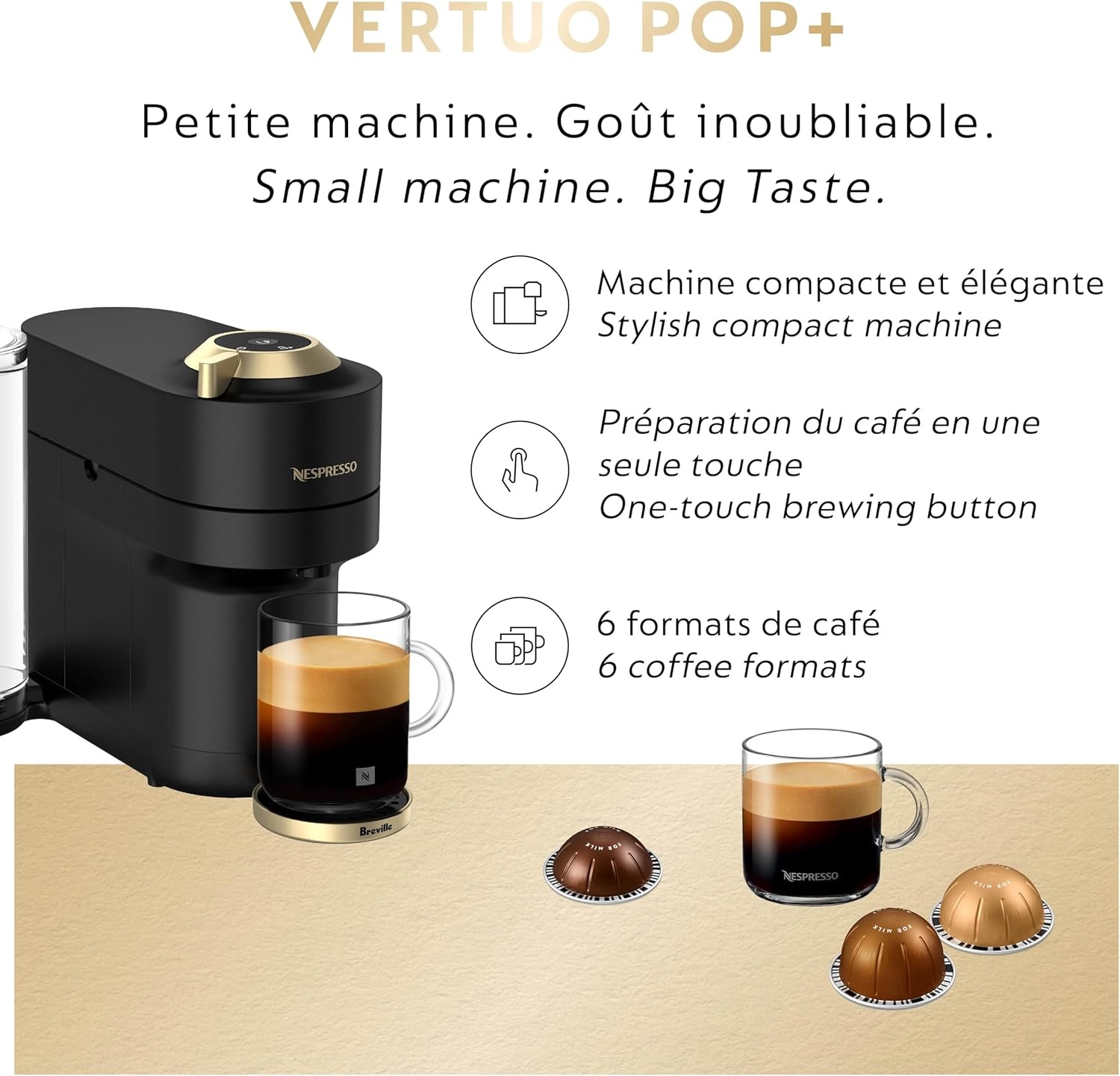 image:imageNespresso Vertuo Pop Coffee and Espresso Maker by Breville Matte Black GoldMatte Black Gold