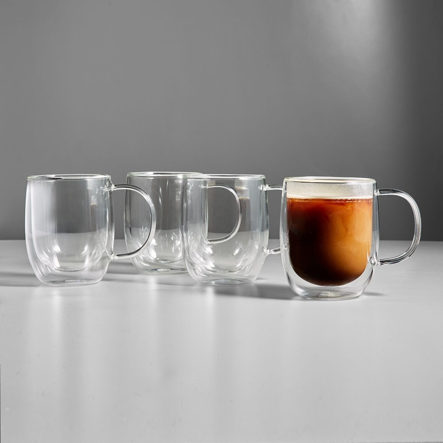 image:imageSur La Table 12 oz DoubleWall Glass Coffee Mug Set of 4 Insulated Design Keeps Drinks Hot amp Hands Cool Microwave amp Dishwasher