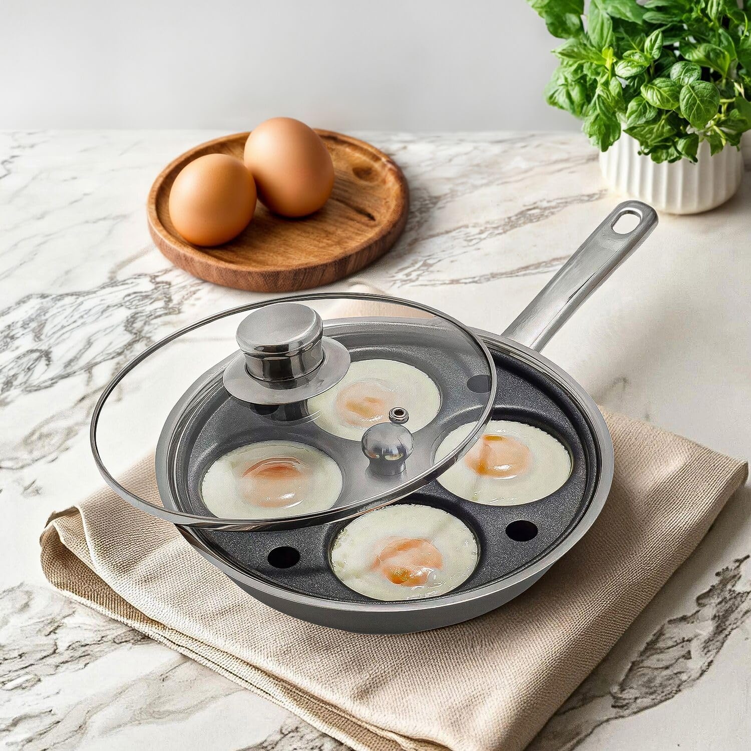 image:imageSur La Table 14 Egg Poacher Nonstock Stainless Steel Pan with Lid 4 Egg Cup Insert