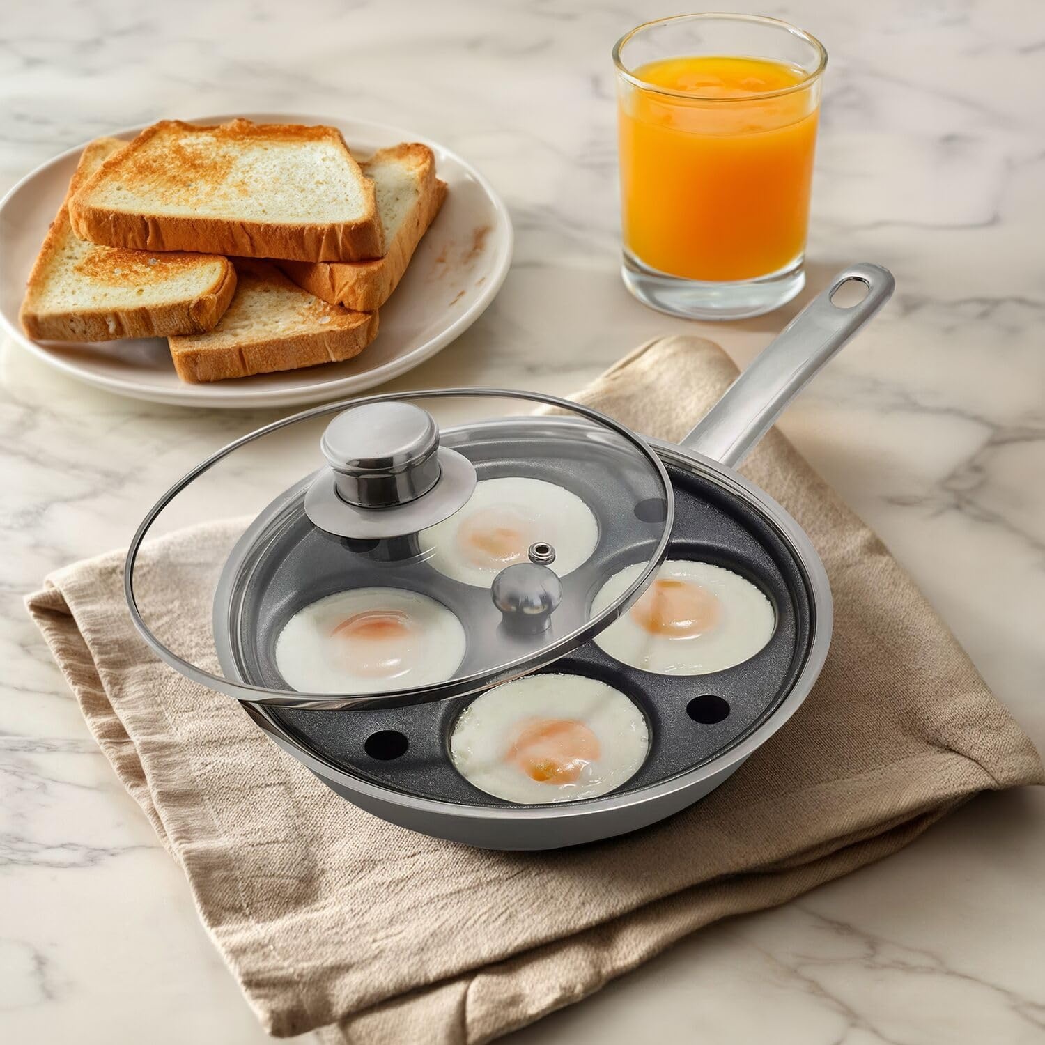 image:imageSur La Table 14 Egg Poacher Nonstock Stainless Steel Pan with Lid 4 Egg Cup Insert