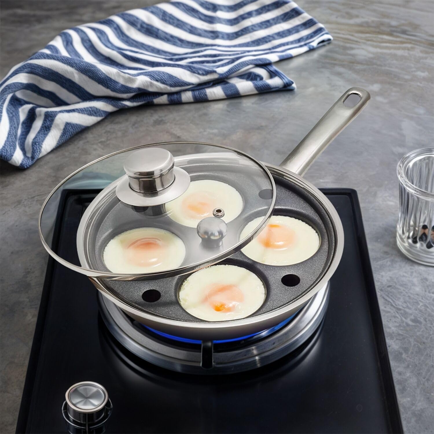 image:imageSur La Table 14 Egg Poacher Nonstock Stainless Steel Pan with Lid 4 Egg Cup Insert