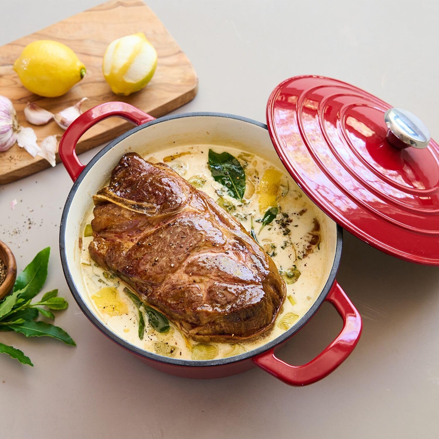 image:imageSur La Table 5Qt Enameled Cast Iron Dutch Oven With Lid for Braising Baking amp Deep Frying Induction Compatible Oven to 500F MoistureRetaining Design for Flavorful Results Red