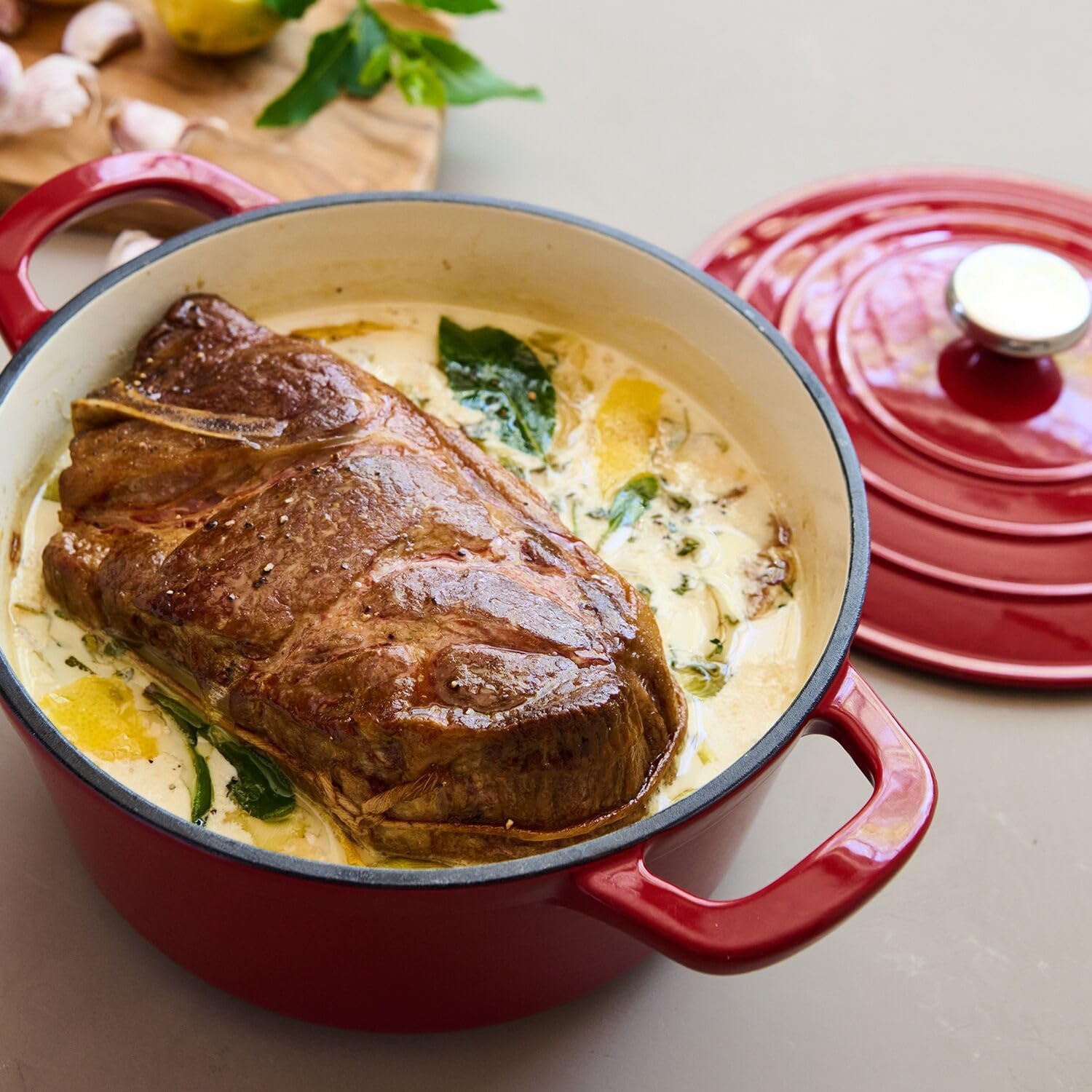 image:imageSur La Table 5Qt Enameled Cast Iron Dutch Oven With Lid for Braising Baking amp Deep Frying Induction Compatible Oven to 500F MoistureRetaining Design for Flavorful Results Red
