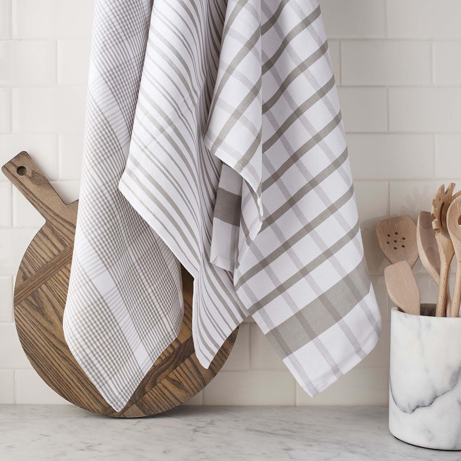 image:imageSur La Table Assorted Twill Kitchen Towels Cool Gray Set of 3 Mixed Coordinating Prints in Calm Neutral Tones for All Kitchen Tasks Set of 3Blueberry