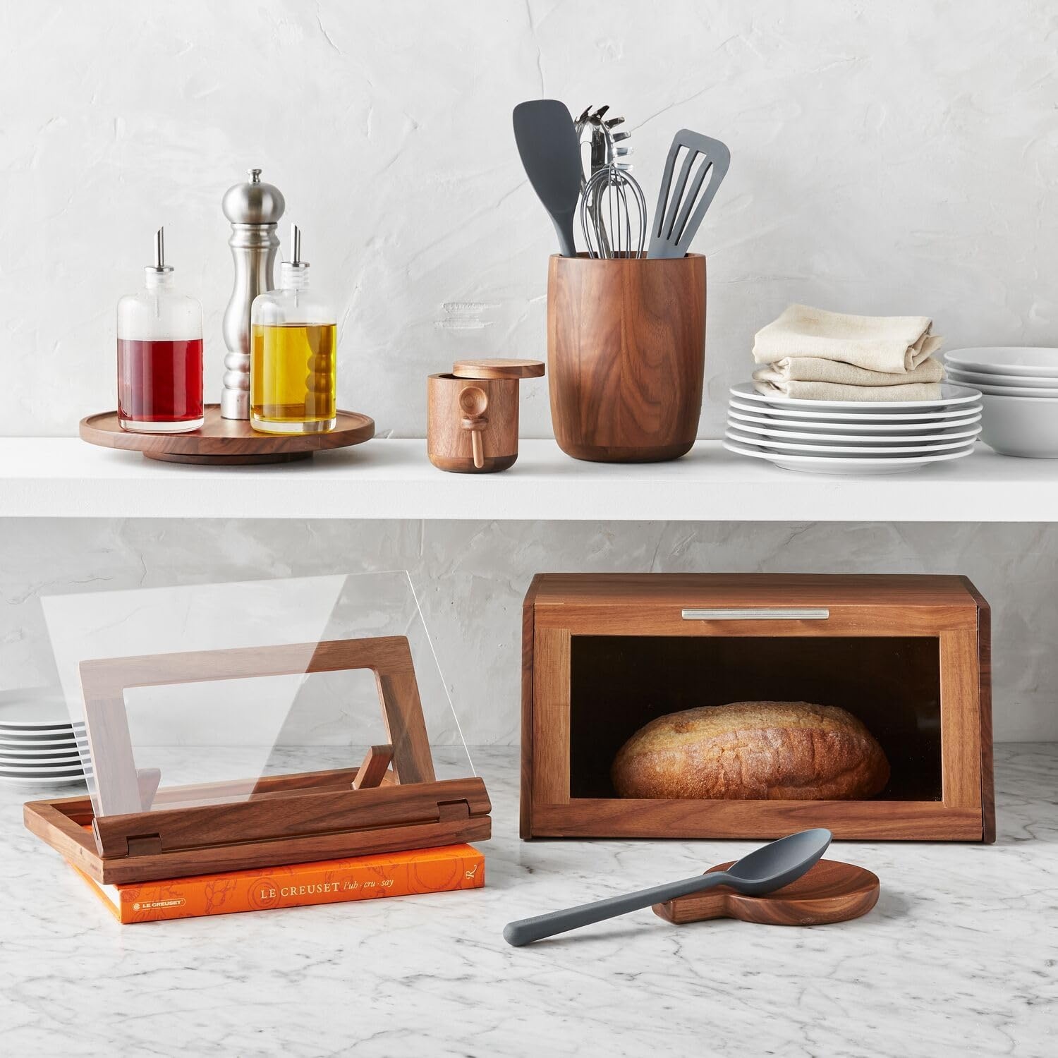 image:imageSur La Table Black Walnut Bread Box Hardwood Countertop Bread Storage with Clear Lid amp Magnetic Closure for Freshness Holds Loaves Bagels Muffins amp Pastries 154 L x 10 W x 75 H