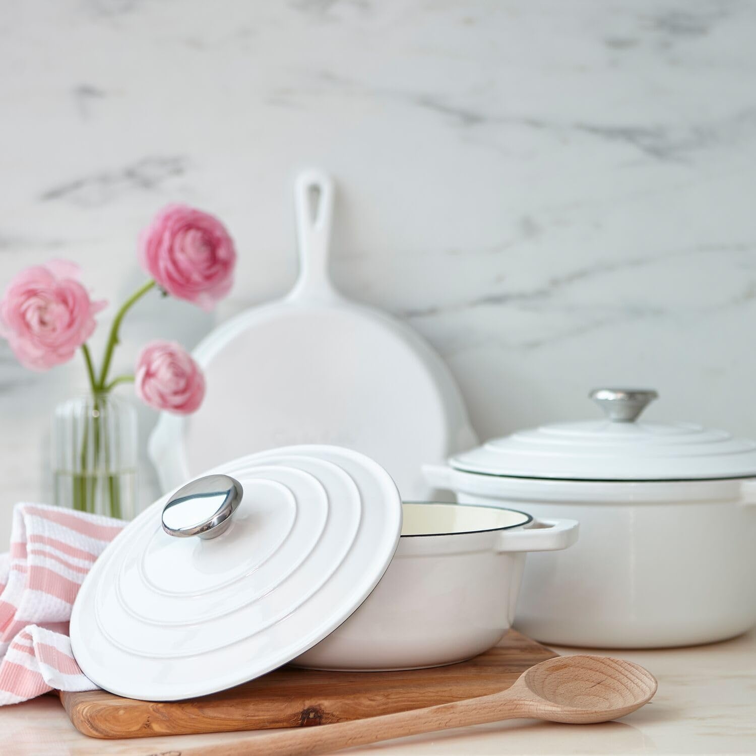 image:imageSur La Table Enameled Cast Iron Cookware Set Includes 5Qt amp 25Qt Dutch Ovens with Lids and 10 Skillet Oven to 500F Induction Compatible Essential Starter Gift Set BlueWhite