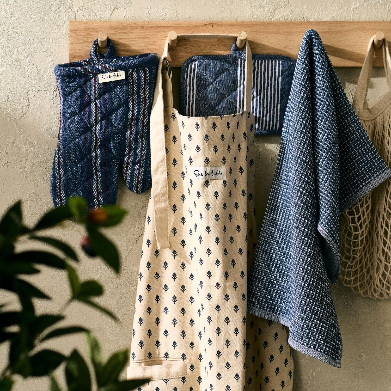 image:imageSur La Table Essential WaffleWeave Towels Navy Set of 2 PreWashed Cotton Towels with Elevated Texture for Fast Efficient Drying Set of 2