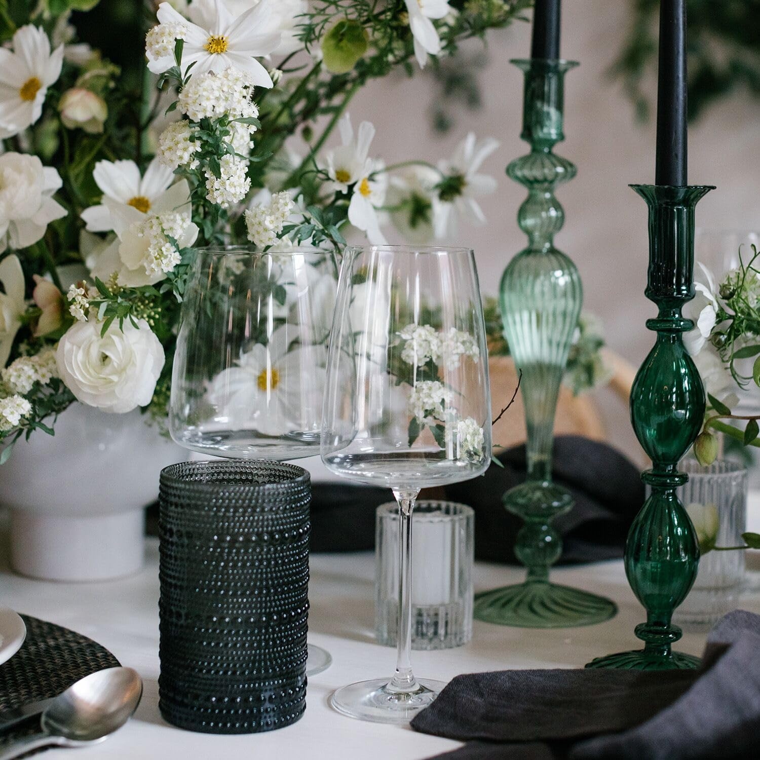 image:imageSur La Table Glass Taper Candle Holder 135 Sky BlueSage Green