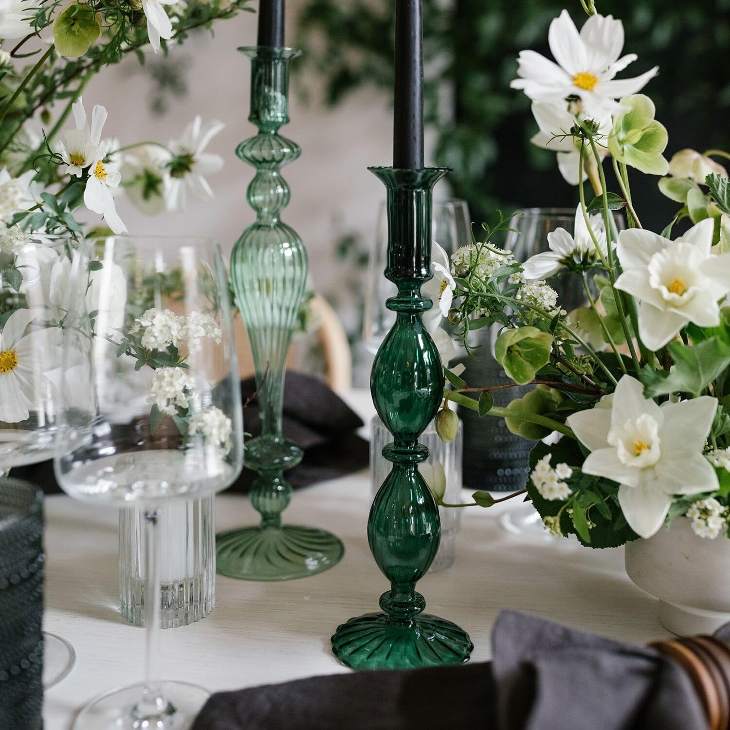 image:imageSur La Table Glass Taper Candle Holder 135 Sky BlueSage Green
