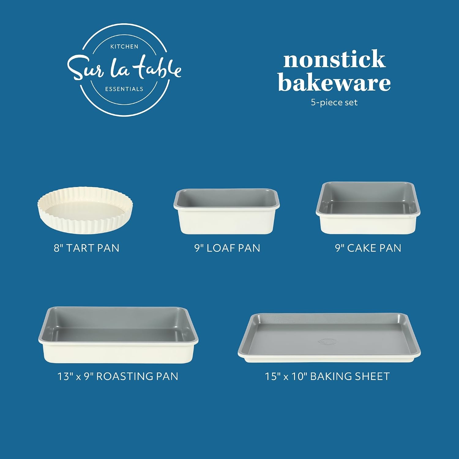 image:imageSur La Table Kitchen Essential Carbon Steel Baking Pans Bakeware Set WPremium PFOA PFAS PTFE Free Grey Nonstick Interior Black ExteriorLinen White