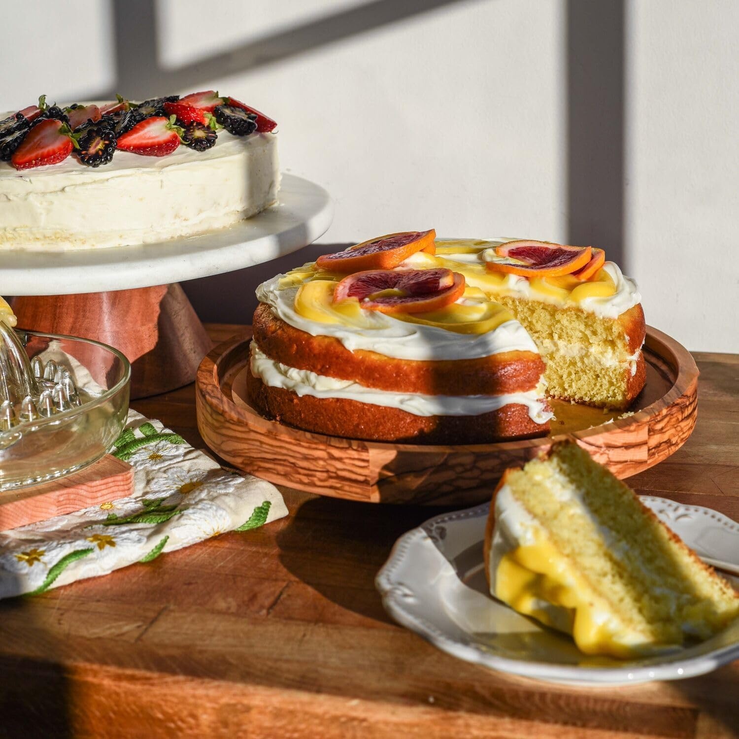 image:imageSur La Table Marble Rotating Cake Stand White Marble Pedestal with SmoothSpinning Base for Frosting and Decorating Layer Cakes