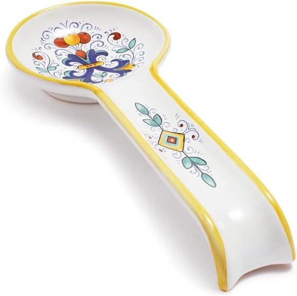 image:imageSur La Table Nova Deruta Handcrafted Earthenware Spoon Rest 11 in HandPainted Italian Ceramic Countertop Utensil Rest with RenaissanceInspired Design 11 in
