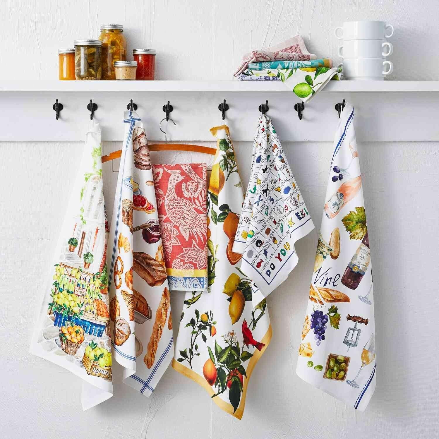 image:imageSur La Table Parlez Vous Franais Kitchen Towel Illustrated Cotton with French Vocabulary Design for Kitchen and Dining