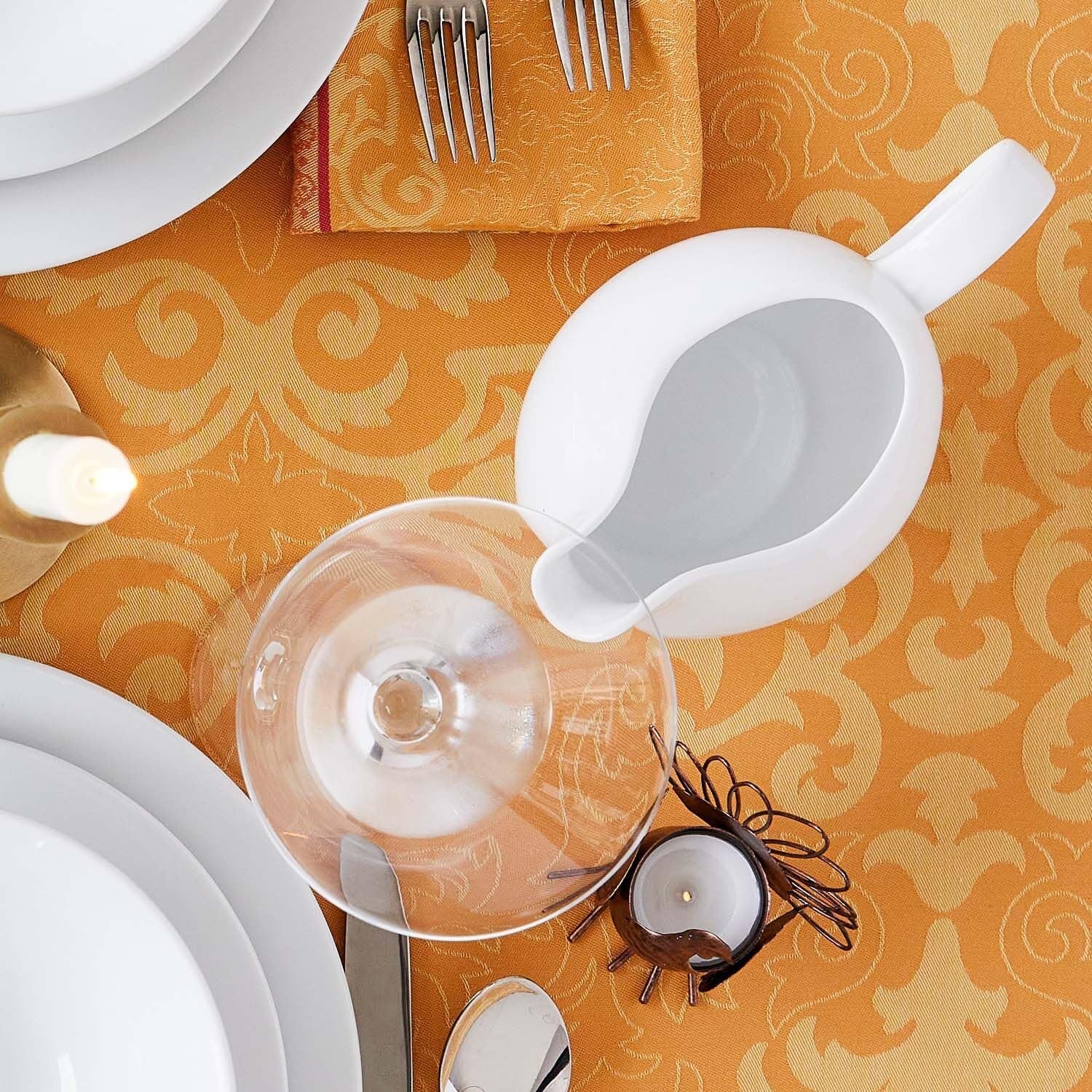 image:imageSur La Table Porcelain Gravy Boat with Saucer Classic White Lidded Vessel and DripCatching Saucer for Table Service