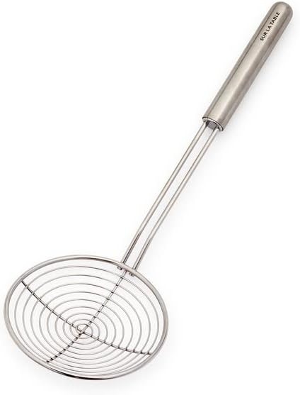 image:imageSur La Table Stainless Steel Wire Skimmer 188 Steel with Long 14 Handle for Lifting Fried or Delicate Foods Weighted Ergonomic Grip Dishwasher