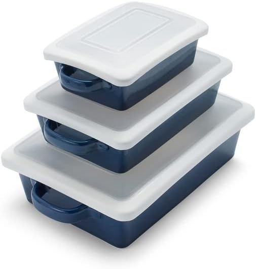 image:imageSur La Table Stoneware 3Piece Baker Set wLids BlueBlue