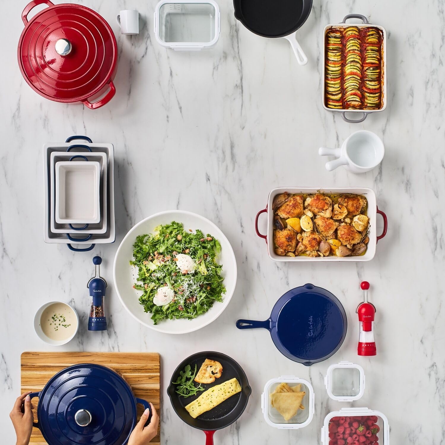 image:imageSur La Table Stoneware 3Piece Baker Set wLids BlueBlue