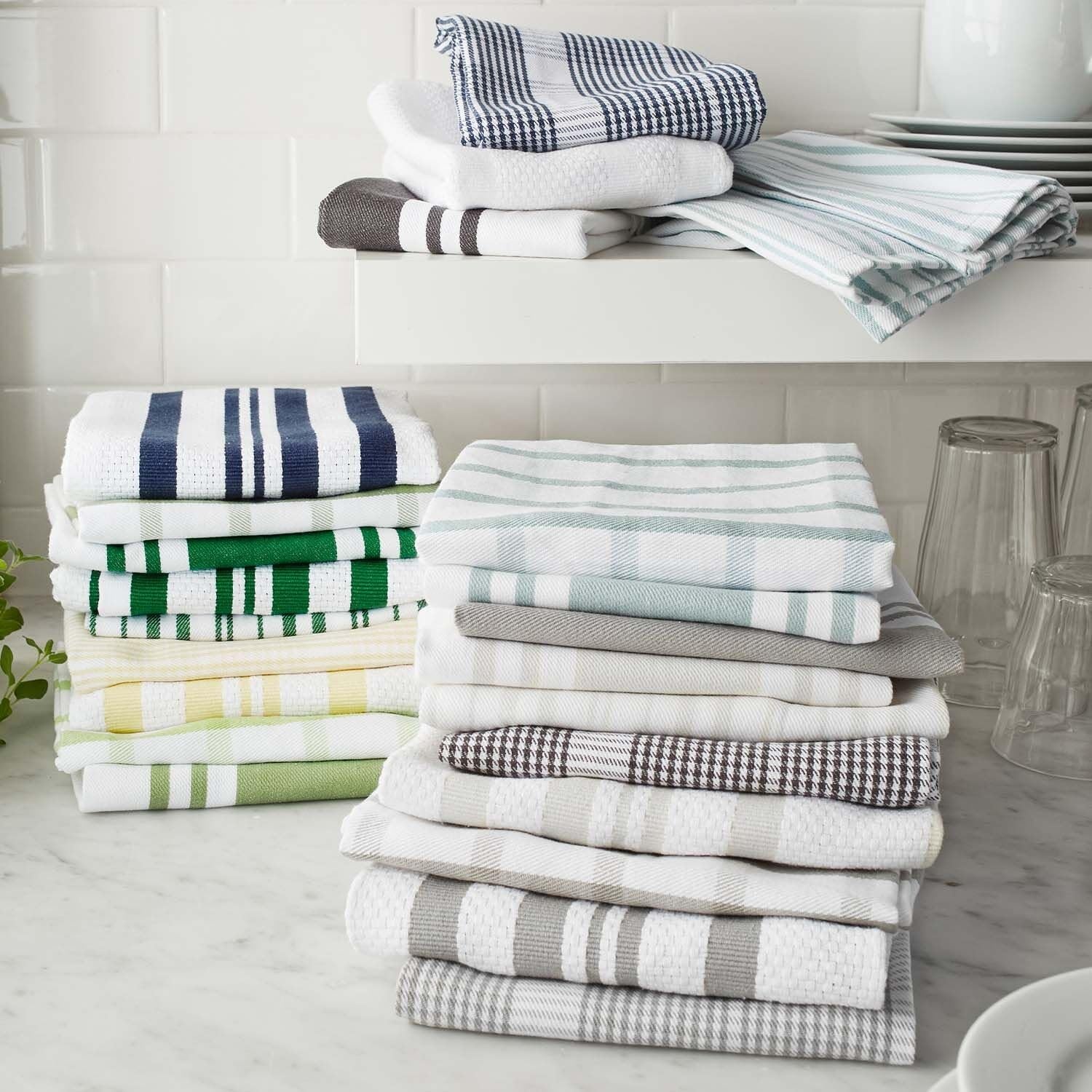 image:imageSur La Table Striped Kitchen Towels Set of 3 Cool GrayBasil