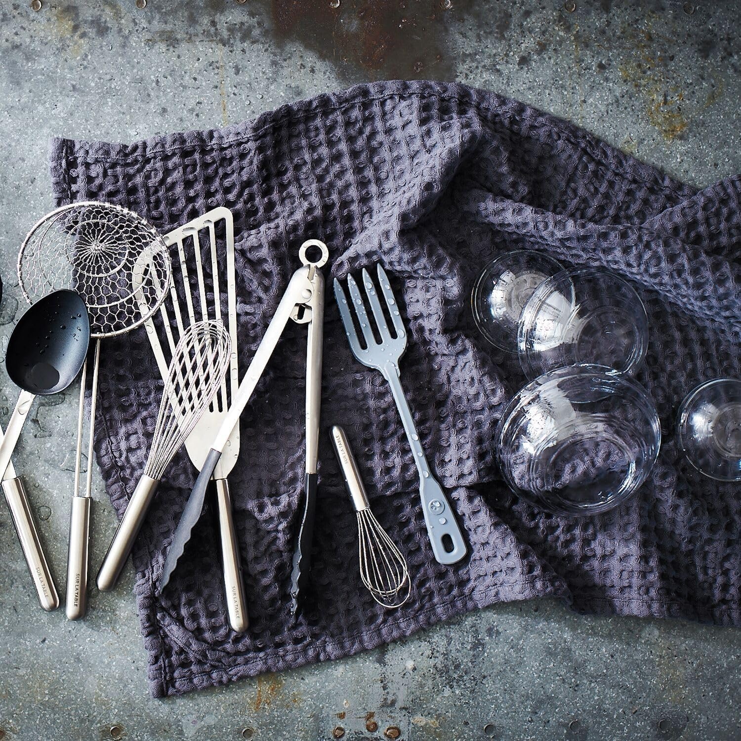 image:imageSur La Table Washed Waffle Kitchen Towels Set of 2 PreShrunk UltraAbsorbent Cotton for Drying Wiping and Produce Wrapping Set of 2Dove Grey
